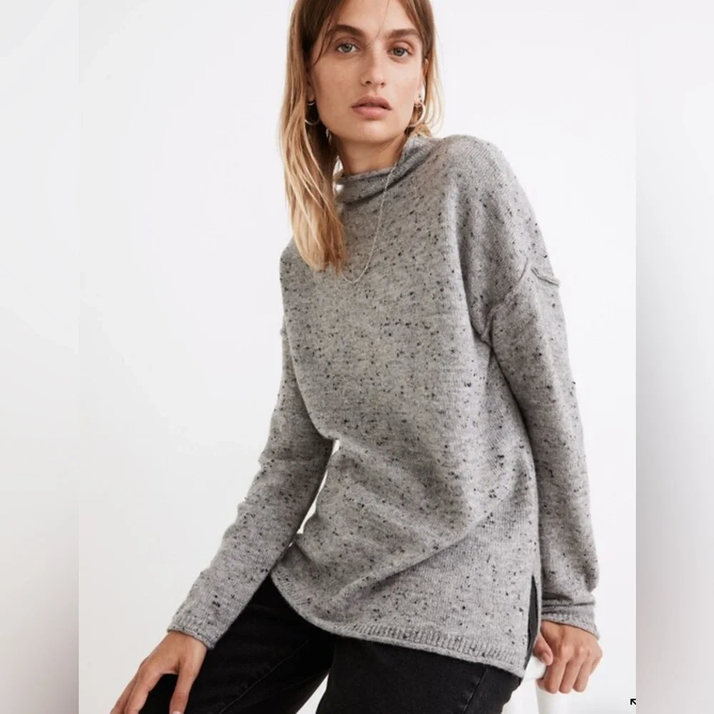 MADEWELL Donegal Whitworth Textured Graphite Mockneck Sweater Women's Size Small - Picture 1 of 12